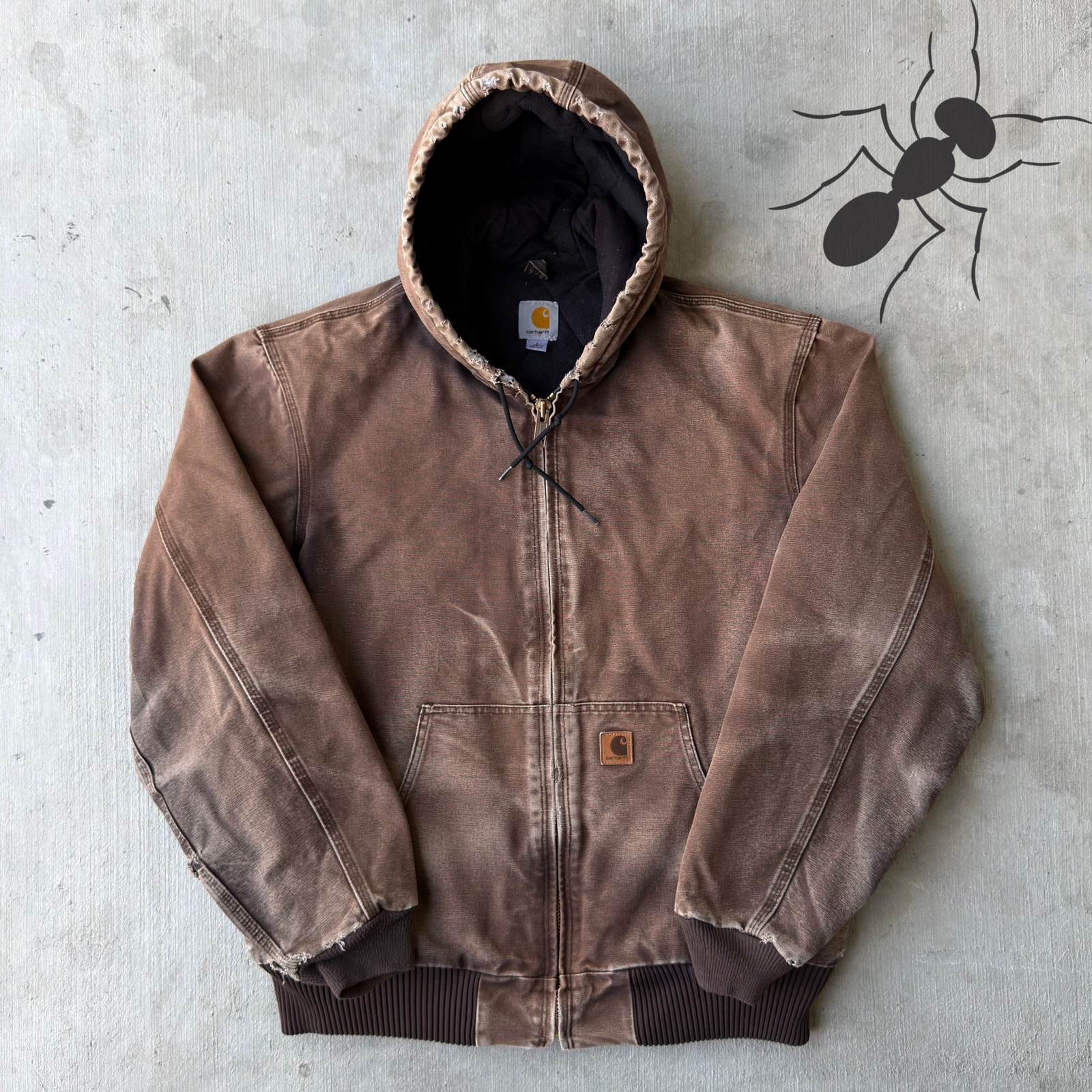 Carhartt J130 Dkb Brown Hooded Work Wear Jacket